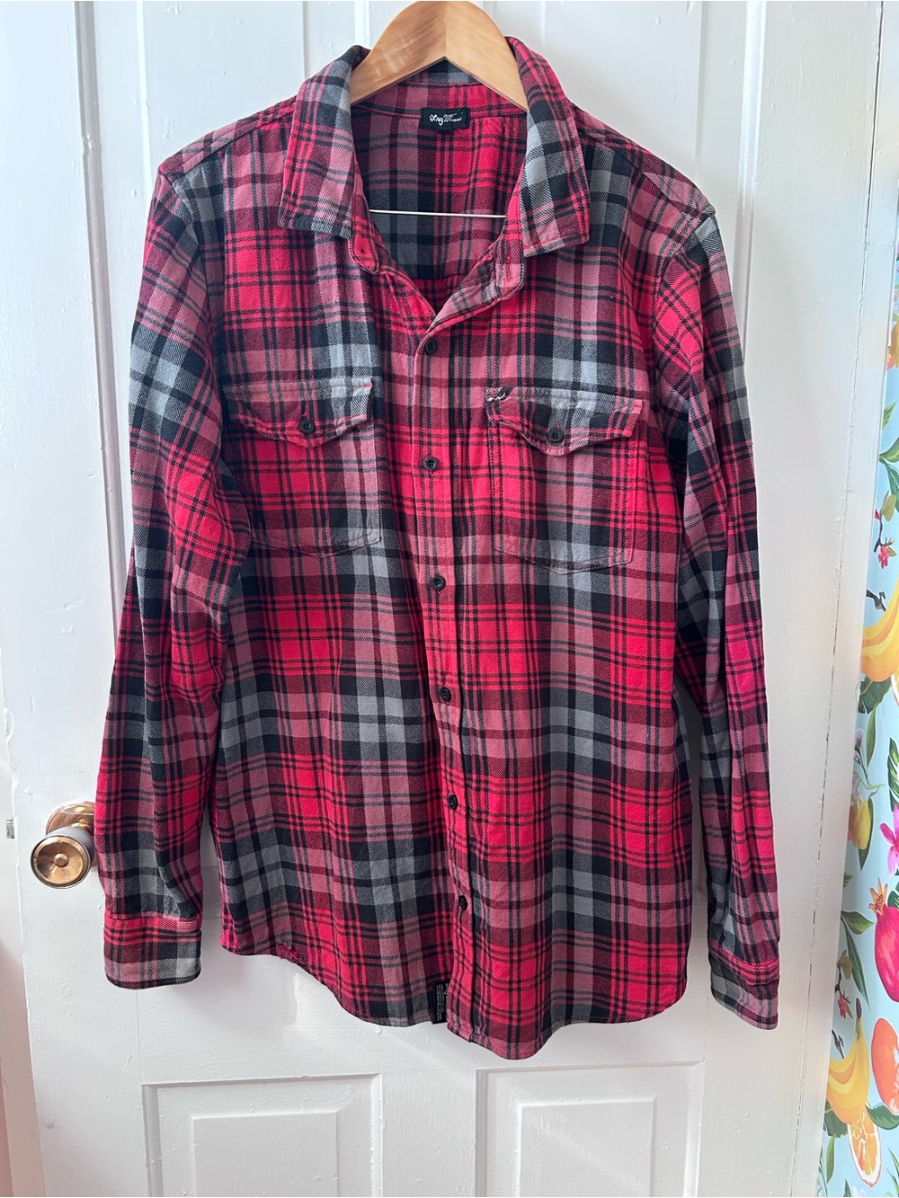 Men's red & black plaid flannel shirt from the streetwear brand LNG Wovens